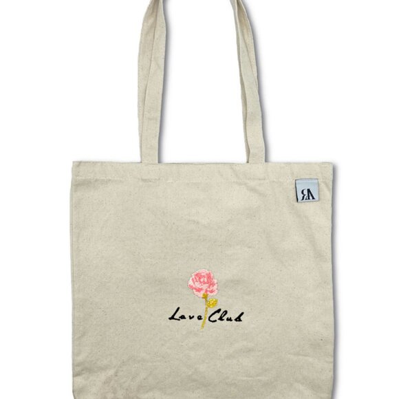 Embroidered Love Club Tote Bag - Beige - Picture 1 of 2